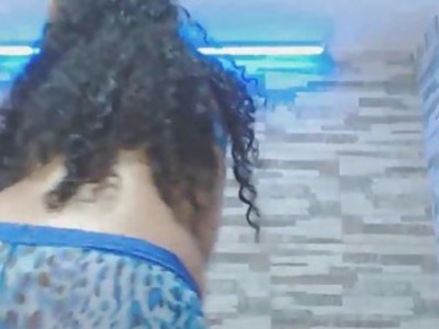 Curly Hair Ebony Babe Strips and Masturbates
